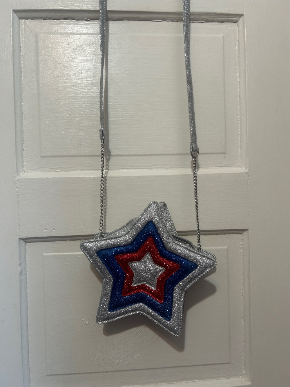 Claire's Silver Blue Red Glitter Star Crossbody Purse